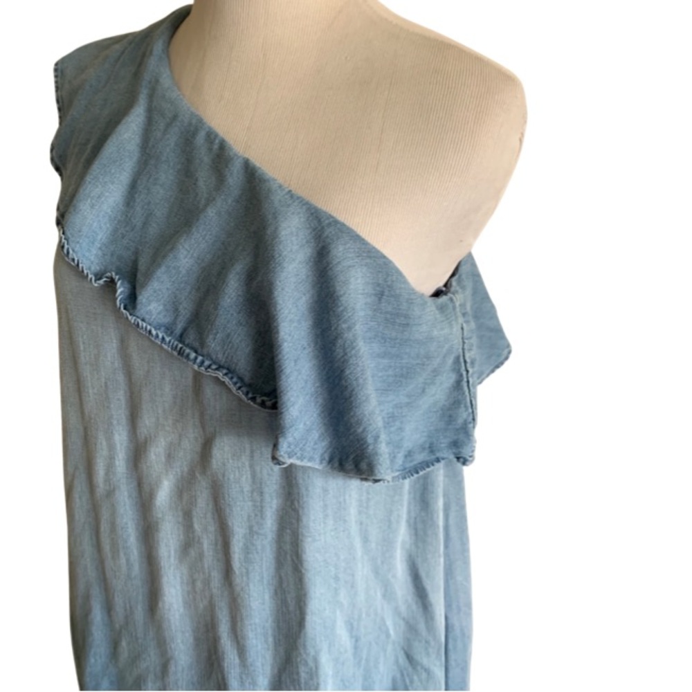 Mossimo Blue Sheath Ruffle One Shoulder Lyocell Chambray Denim Dress Sz Sml - Picture 5 of 12